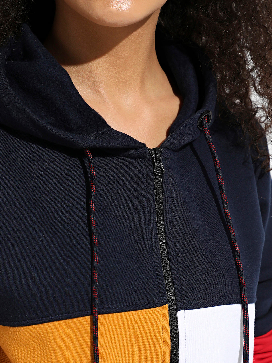 Multicolour Colourblock Hoodie With Zip Closure