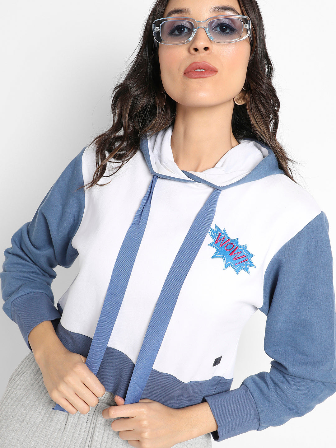 Wow! Colourblocked Cropped Hoodie