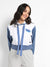 Blue & White Wow! Colourblocked Cropped Hoodie