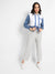 Blue & White Wow! Colourblocked Cropped Hoodie