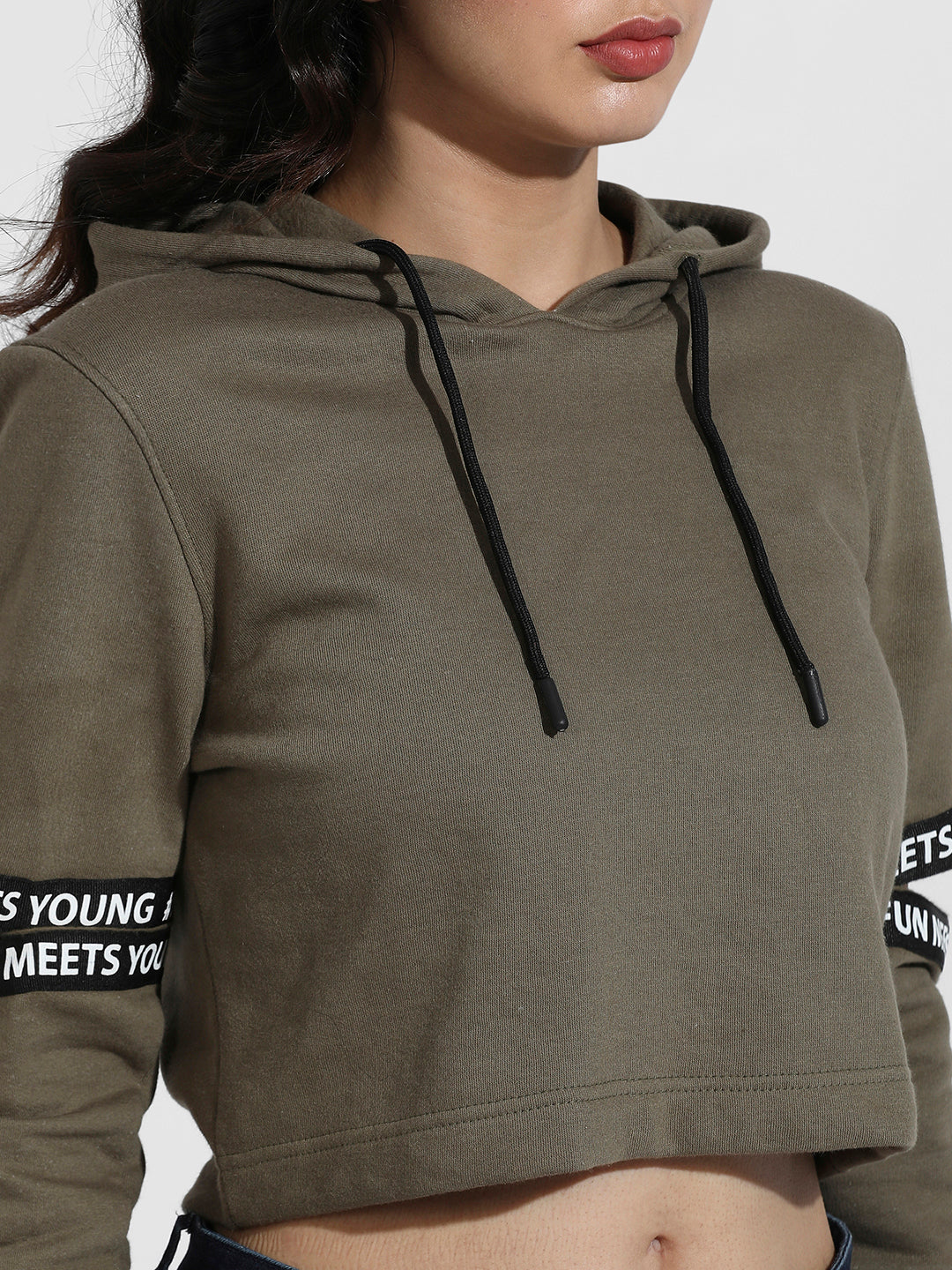 Olive Green Pullover Hoodie With Cut-Out Sleeves