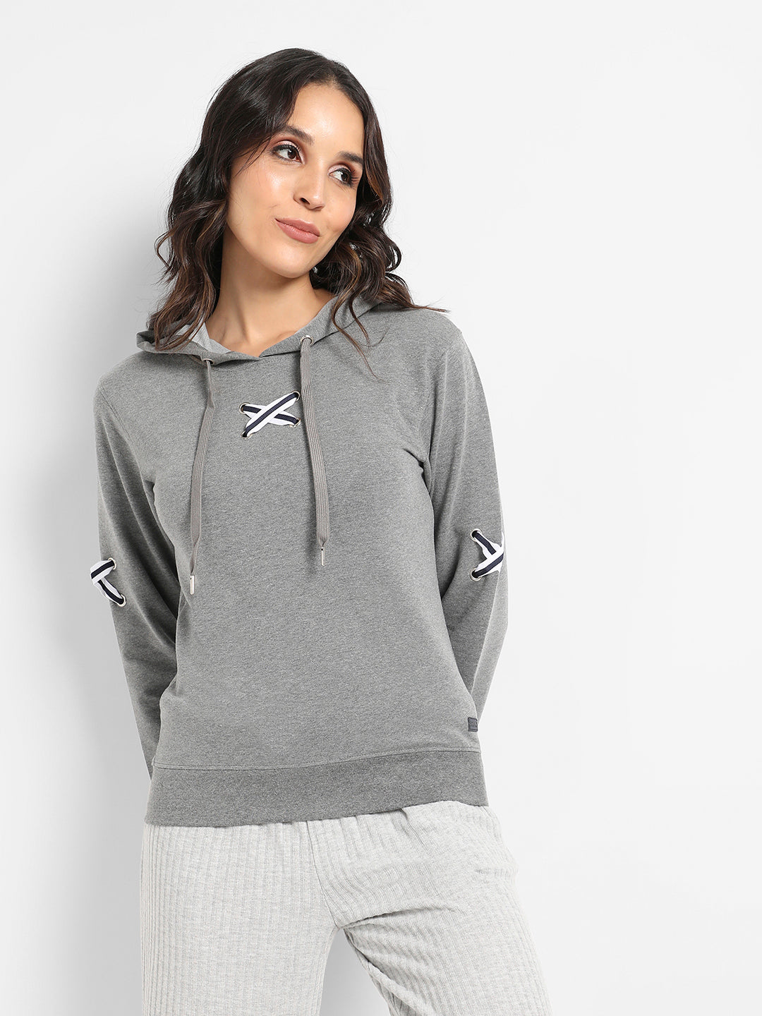 Pullover Hoodie With Criss-Cross Details