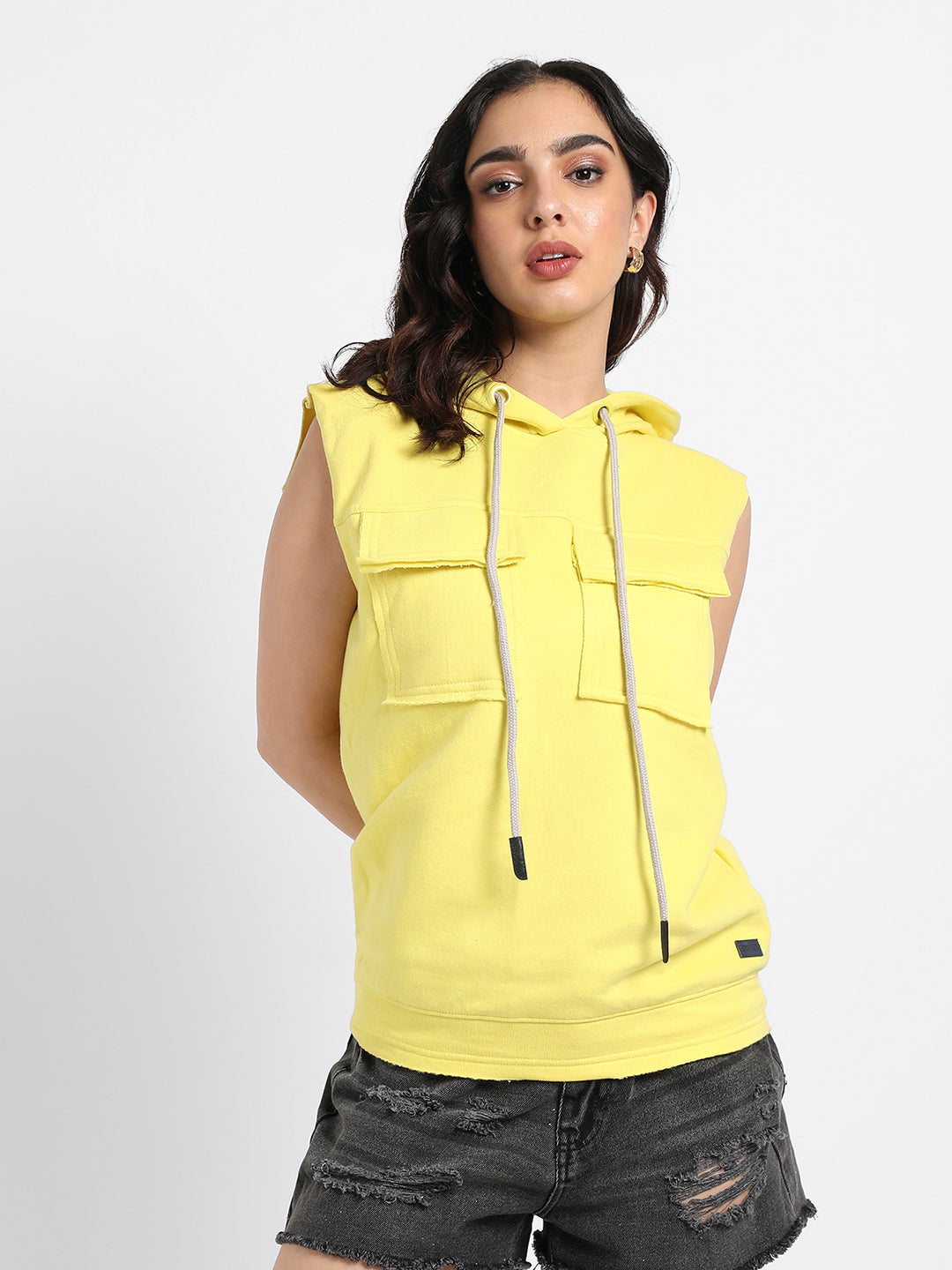 Sleeveless Hoodie With Flap Pockets