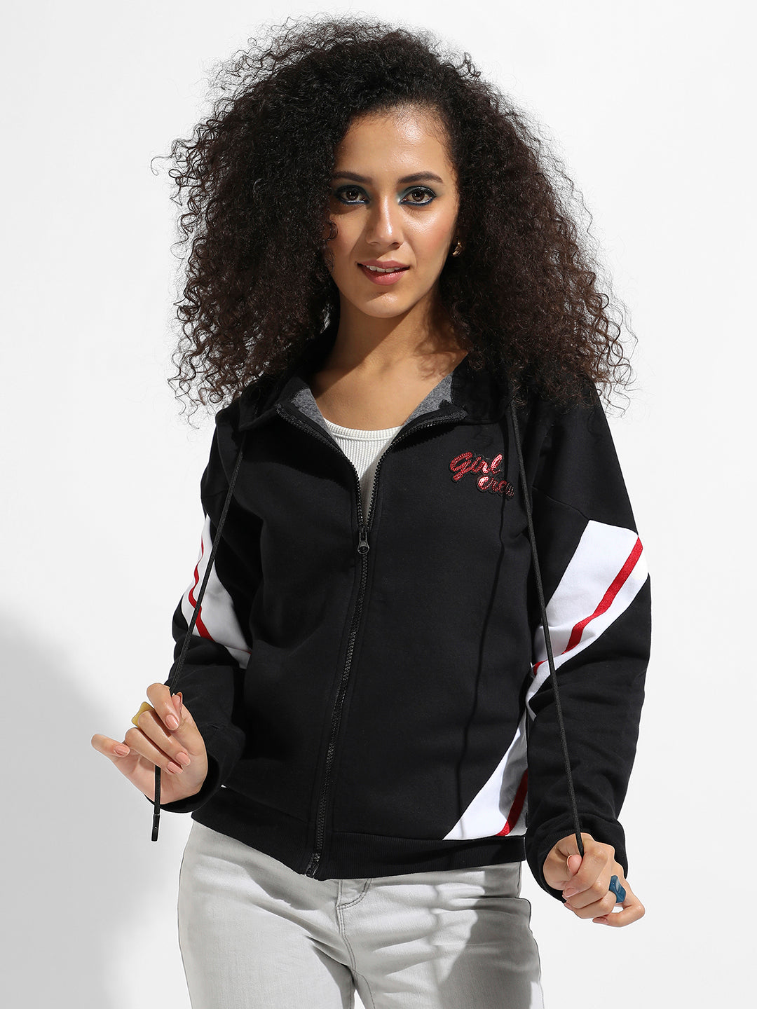 Zip-Front Hooded Sweatshirt With Contrast Panels