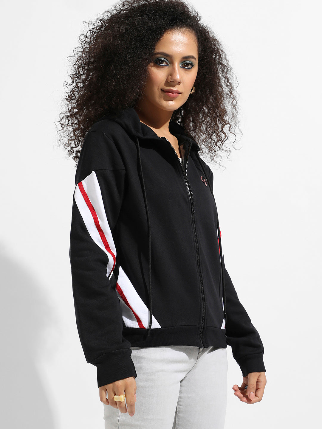 Zip-Front Hooded Sweatshirt With Contrast Panels