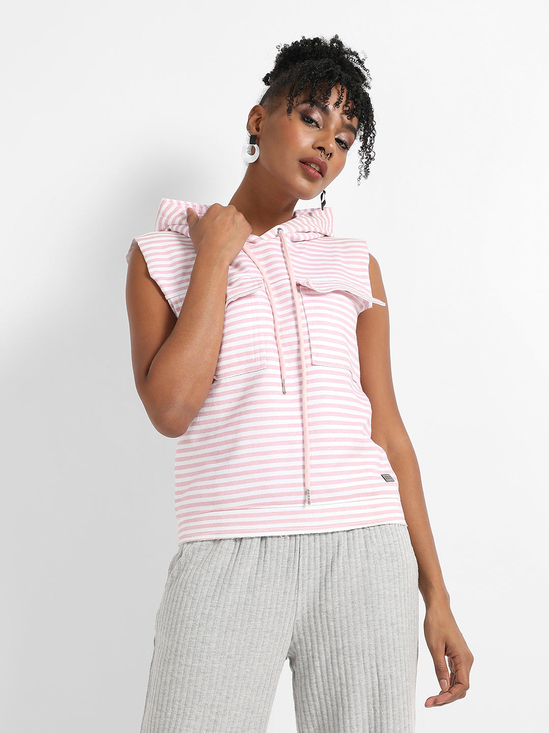 Striped Sweatshirt With Flap Pockets