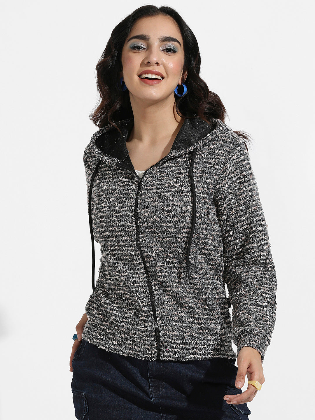 Zip-Front Textured Hoodie