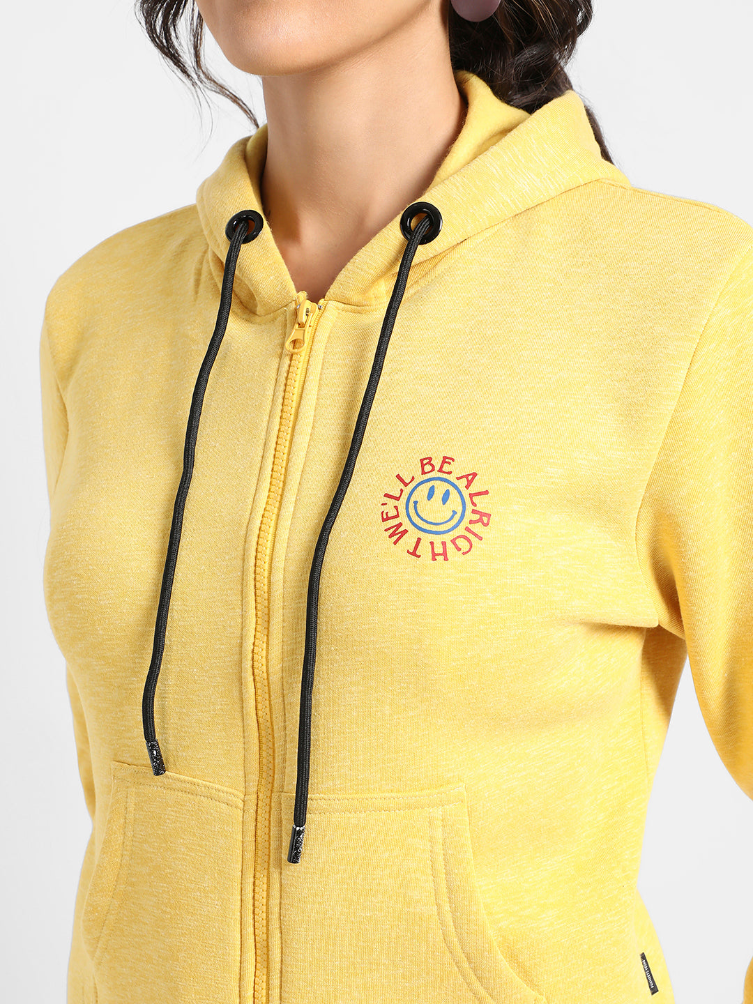 Yellow We'Ll Be Alright Hoodie With Zip Closure