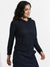 Navy Blue Texture Knitted Hoodie With Kangaroo Pockets
