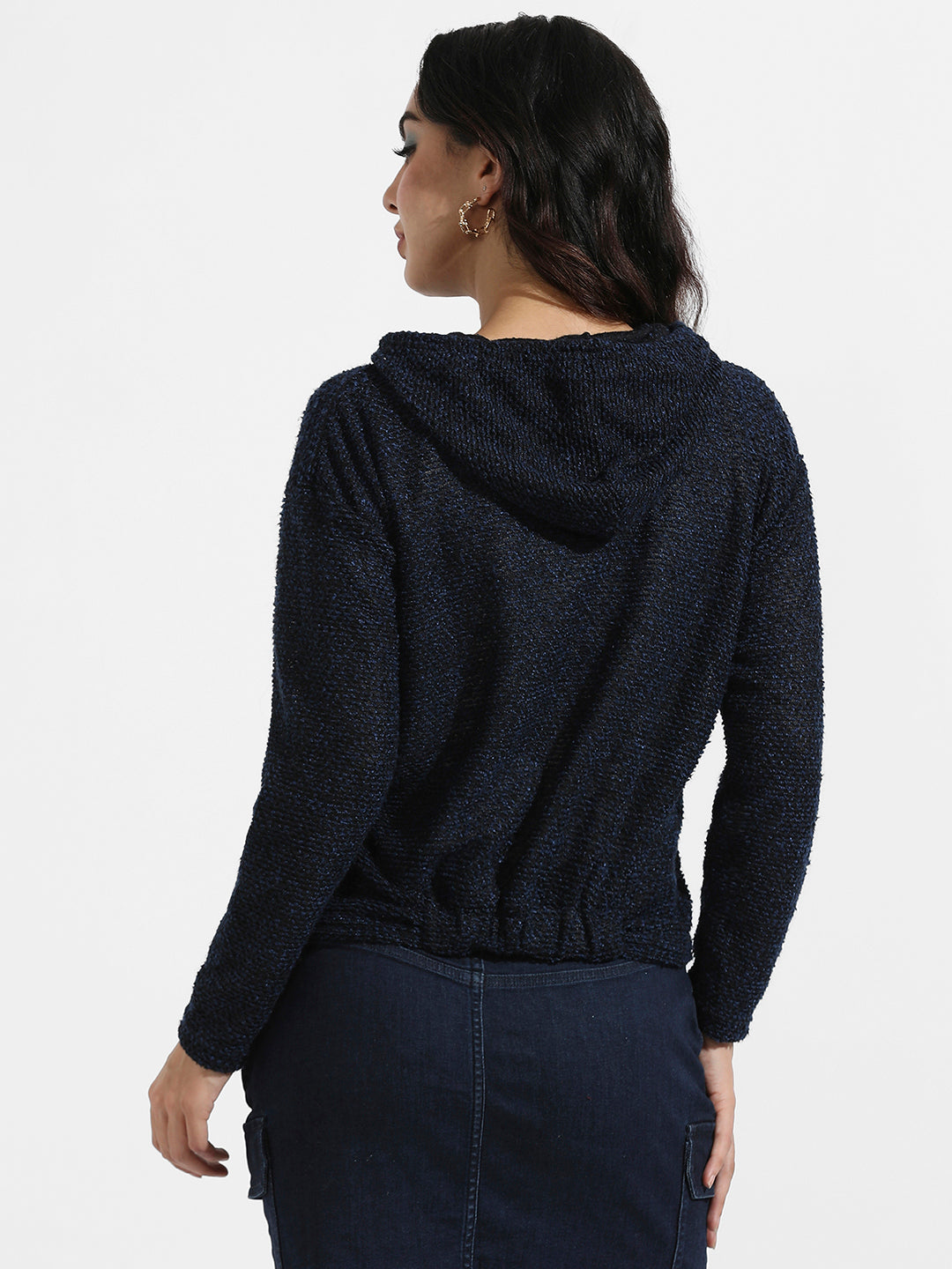 Texture Knitted Hoodie With Kangaroo Pockets