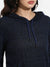 Navy Blue Texture Knitted Hoodie With Kangaroo Pockets