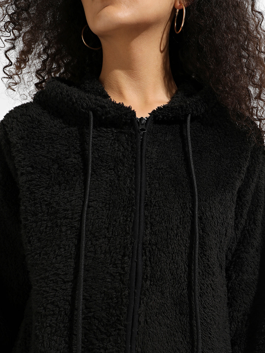 Black Fleece Hoodie With Zip-Closure