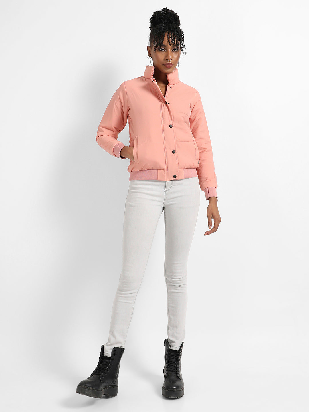 Puffer Jacket With Ribbed Hem