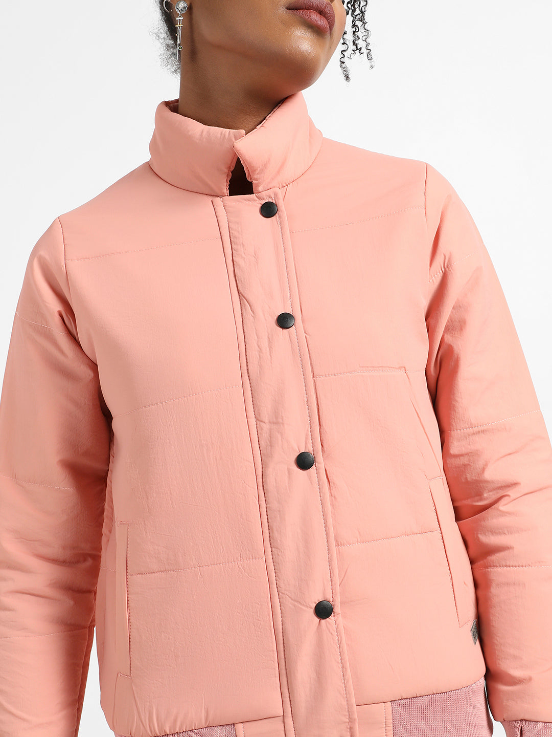 Pink Puffer Jacket With Ribbed Hem