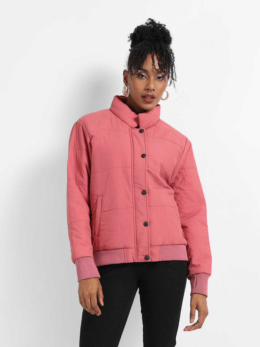 Puffer Jacket With Ribbed Hem