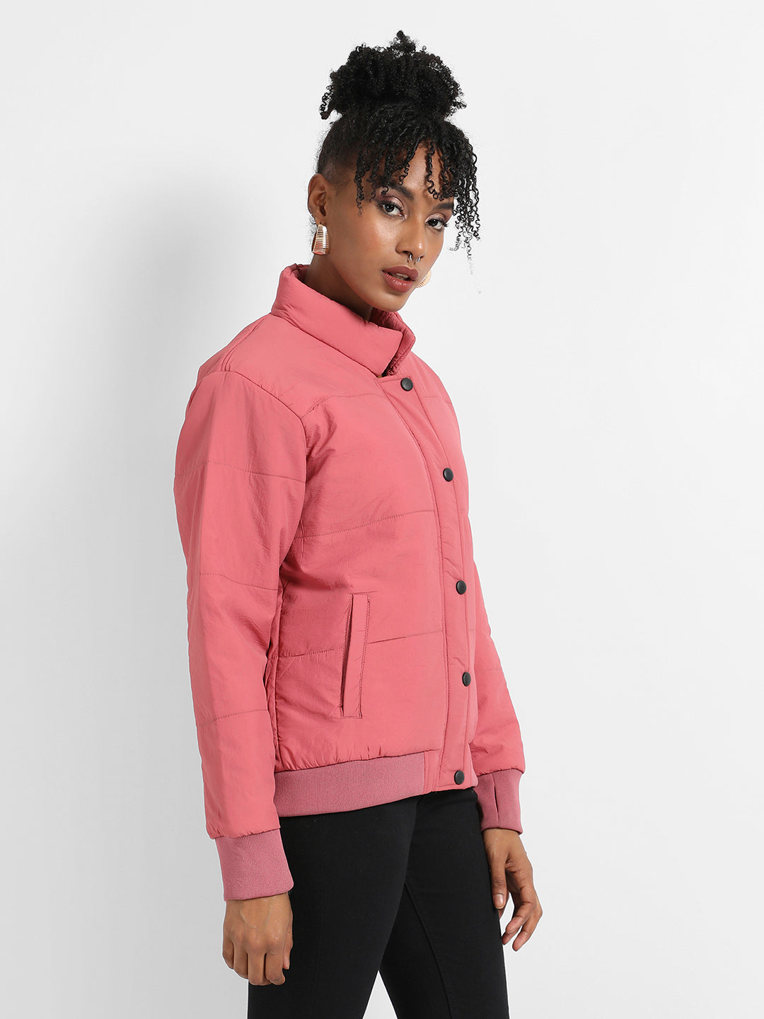 Puffer Jacket With Ribbed Hem