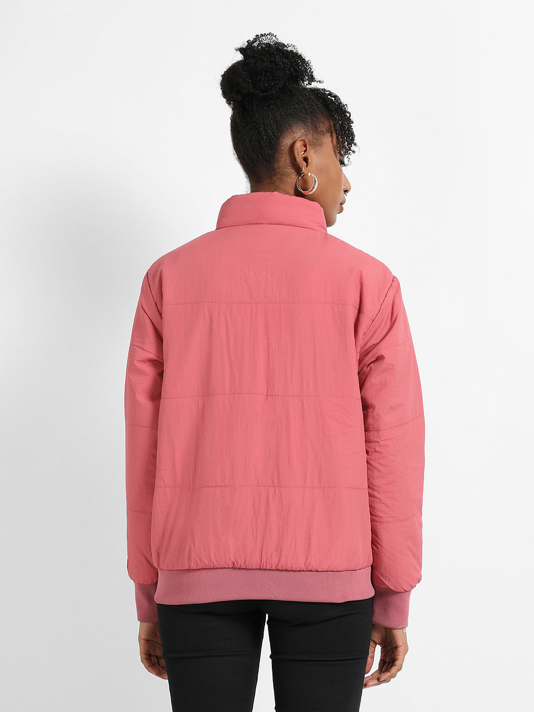 Puffer Jacket With Ribbed Hem