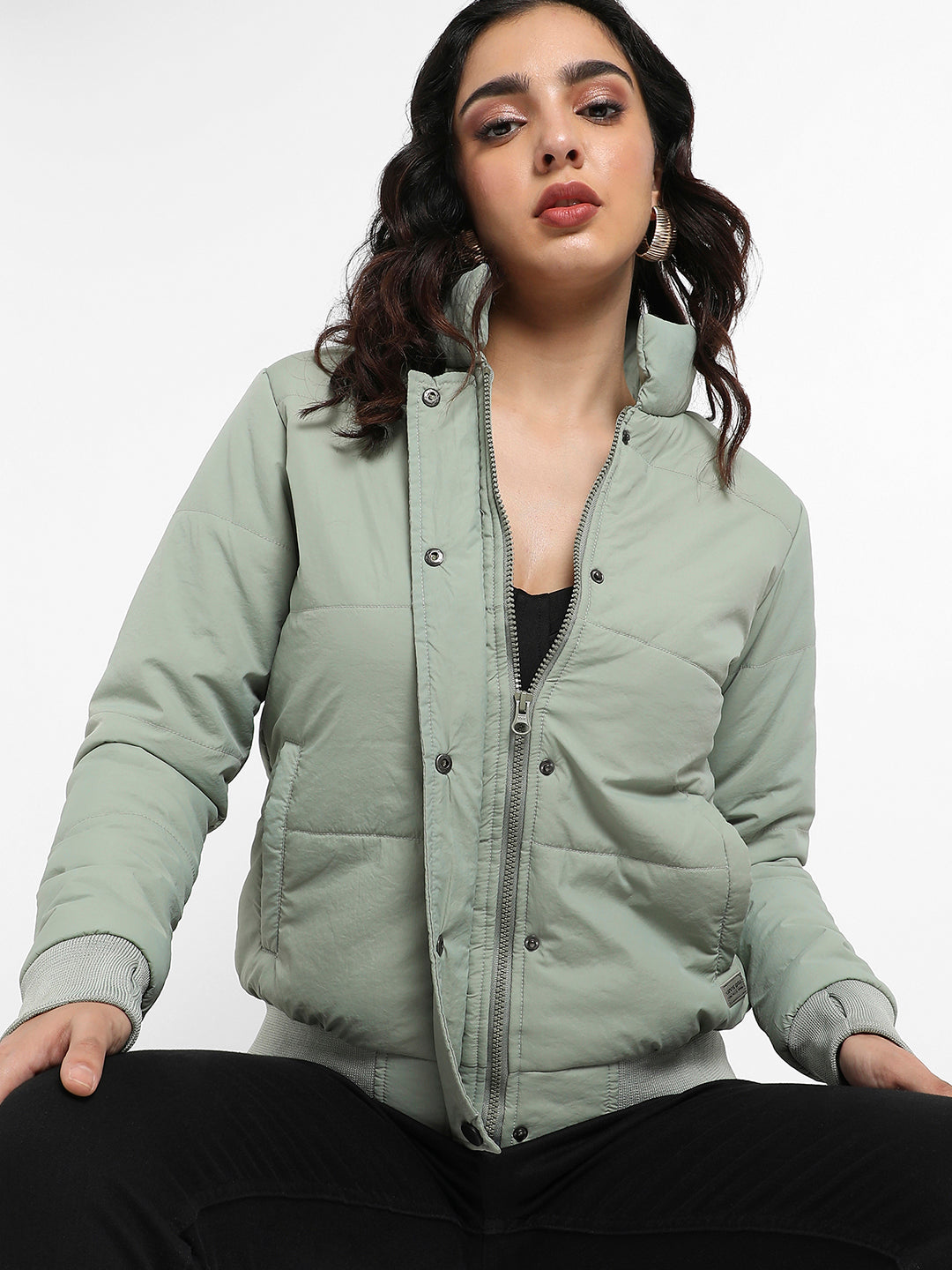 Quilted Bomber Jacket With Ribbed Hem