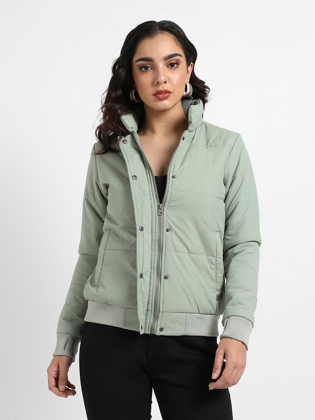 Quilted Bomber Jacket With Ribbed Hem