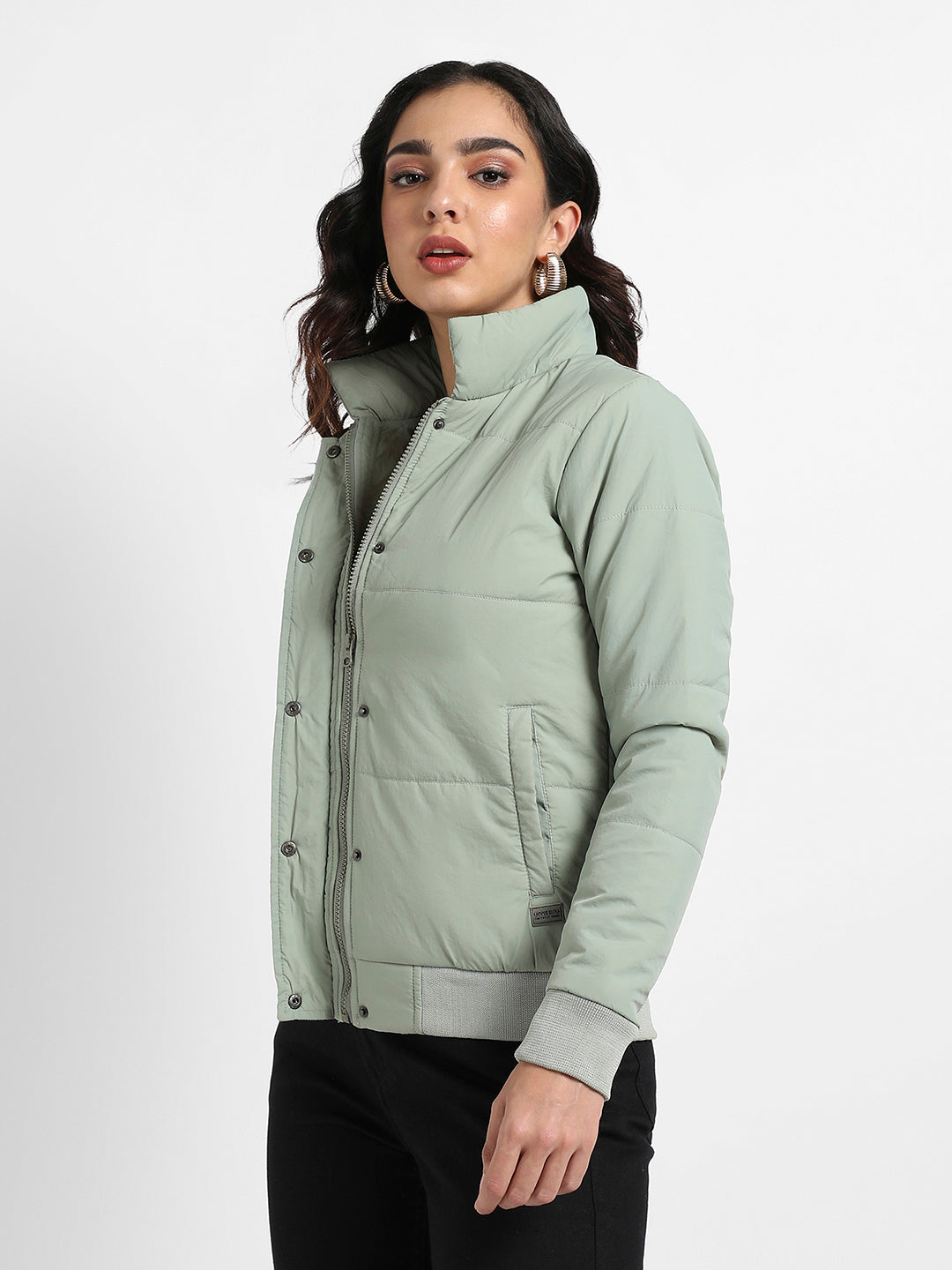 Quilted Bomber Jacket With Ribbed Hem