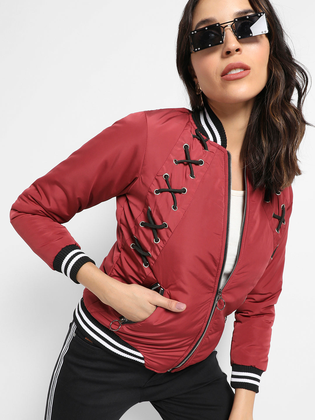 Zip-Front Jacket With Criss-Cross Details