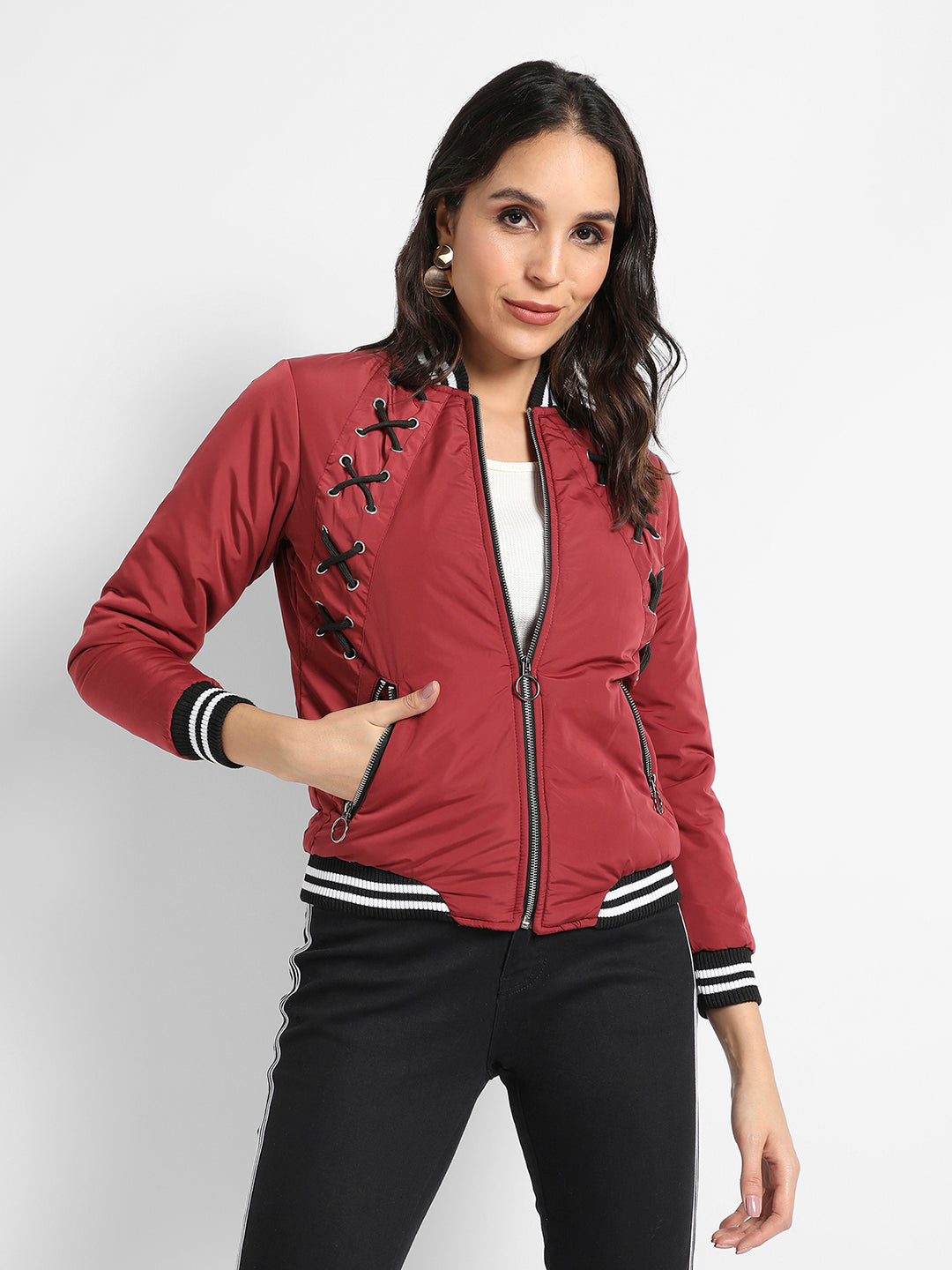 Zip-Front Jacket With Criss-Cross Details