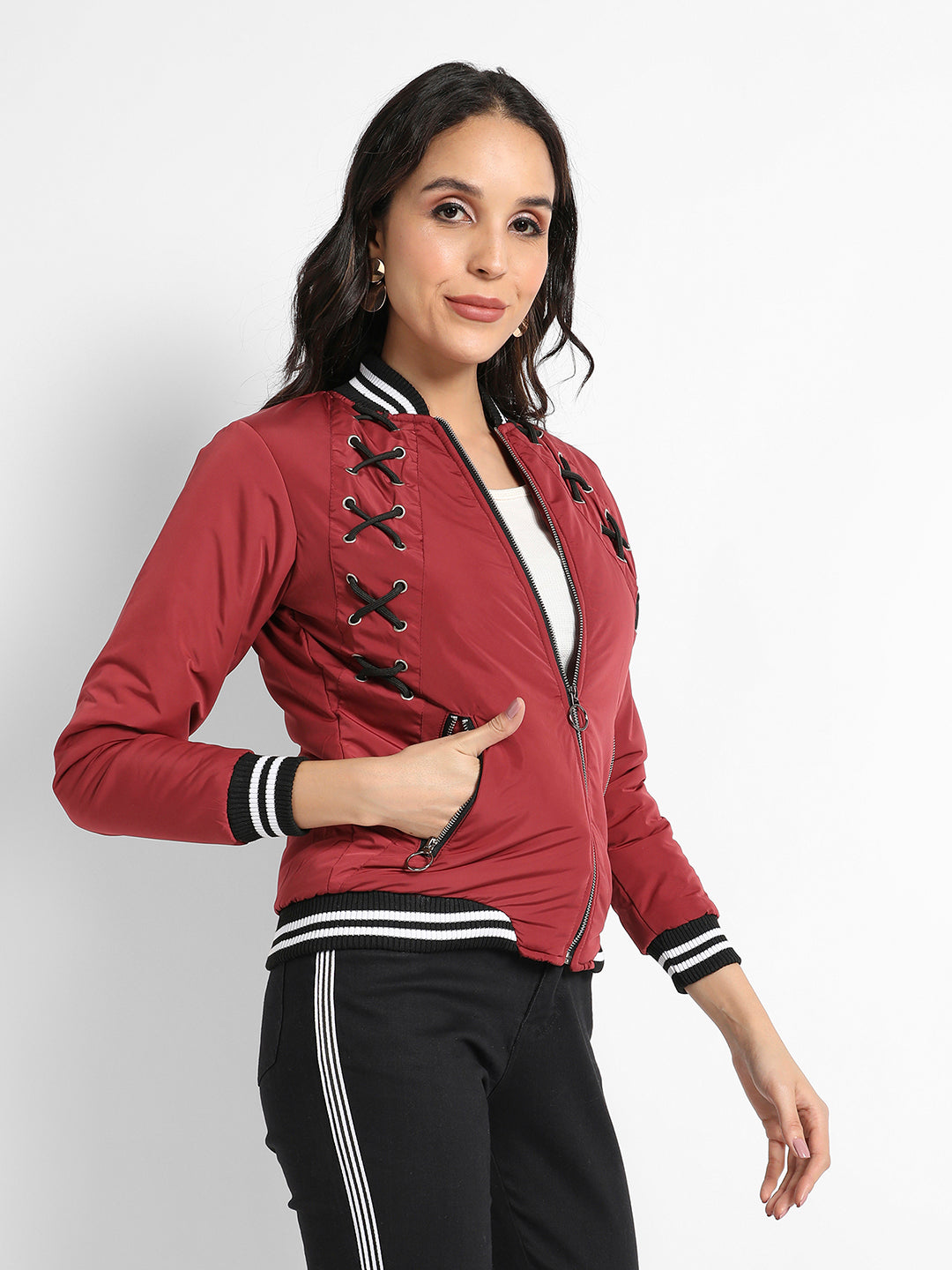 Zip-Front Jacket With Criss-Cross Details