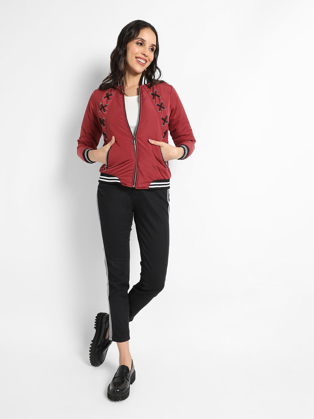 Zip-Front Jacket With Criss-Cross Details