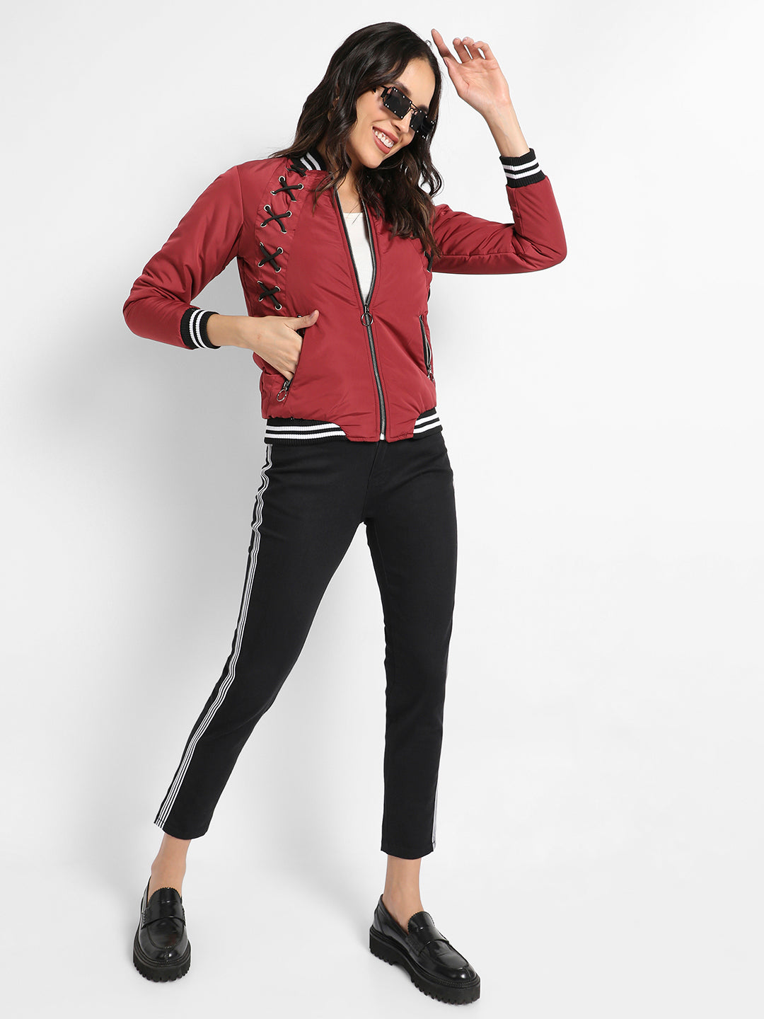 Zip-Front Jacket With Criss-Cross Details