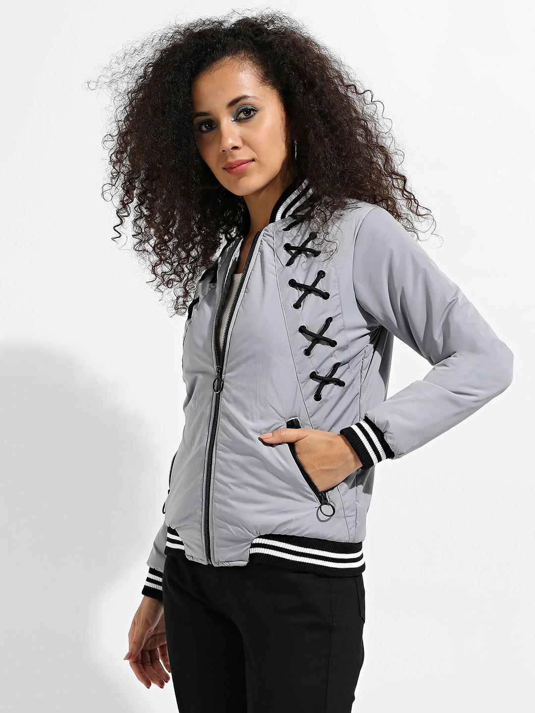 Zip-Front Jacket With Criss-Cross Details