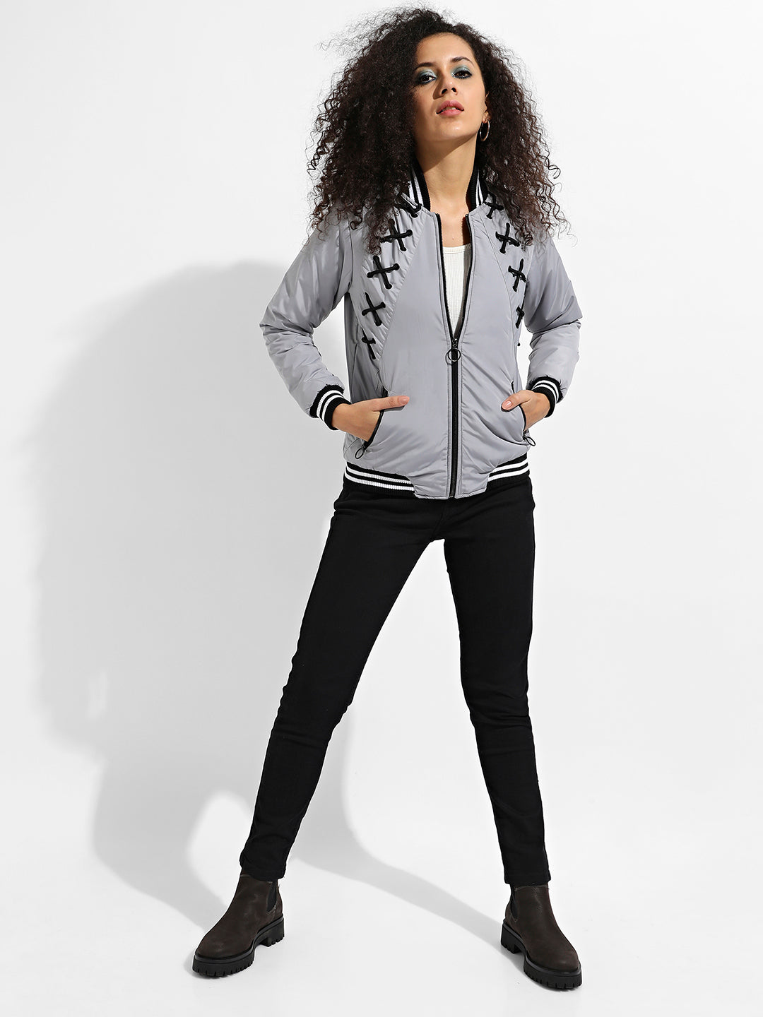 Zip-Front Jacket With Criss-Cross Details