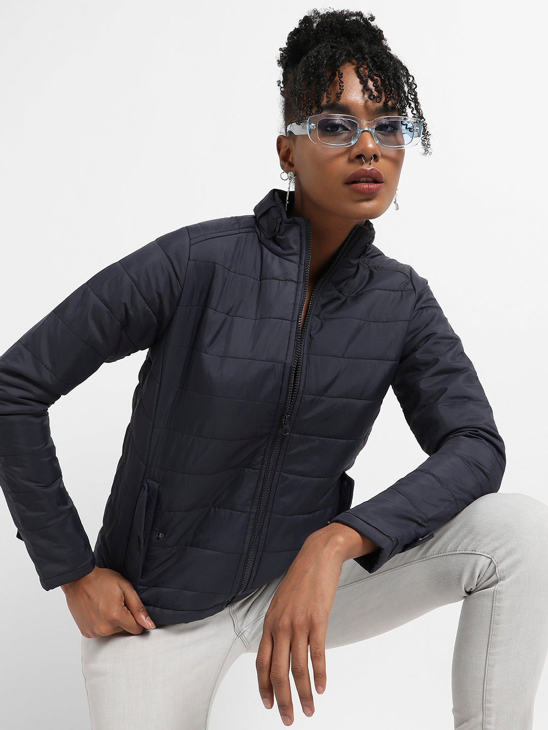 Quilted Puffer Jacket With Zip Closure