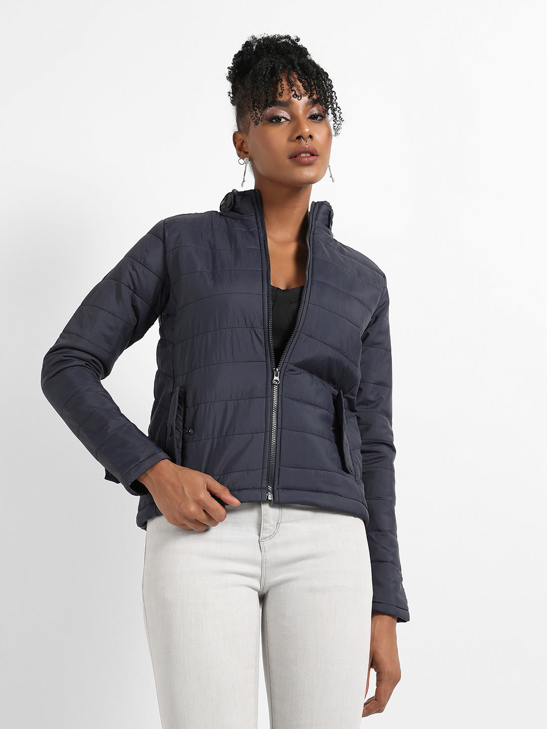 Quilted Puffer Jacket With Zip Closure