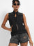 Black Zip-Front Gilet Jacket With Quilted Details