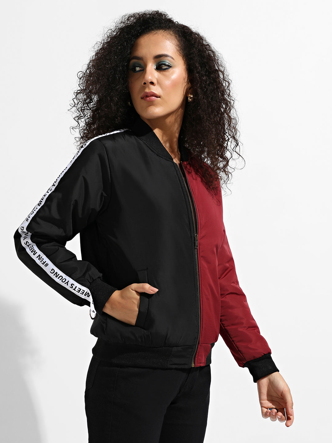 Zip-Front Colourblock Bomber Jacket