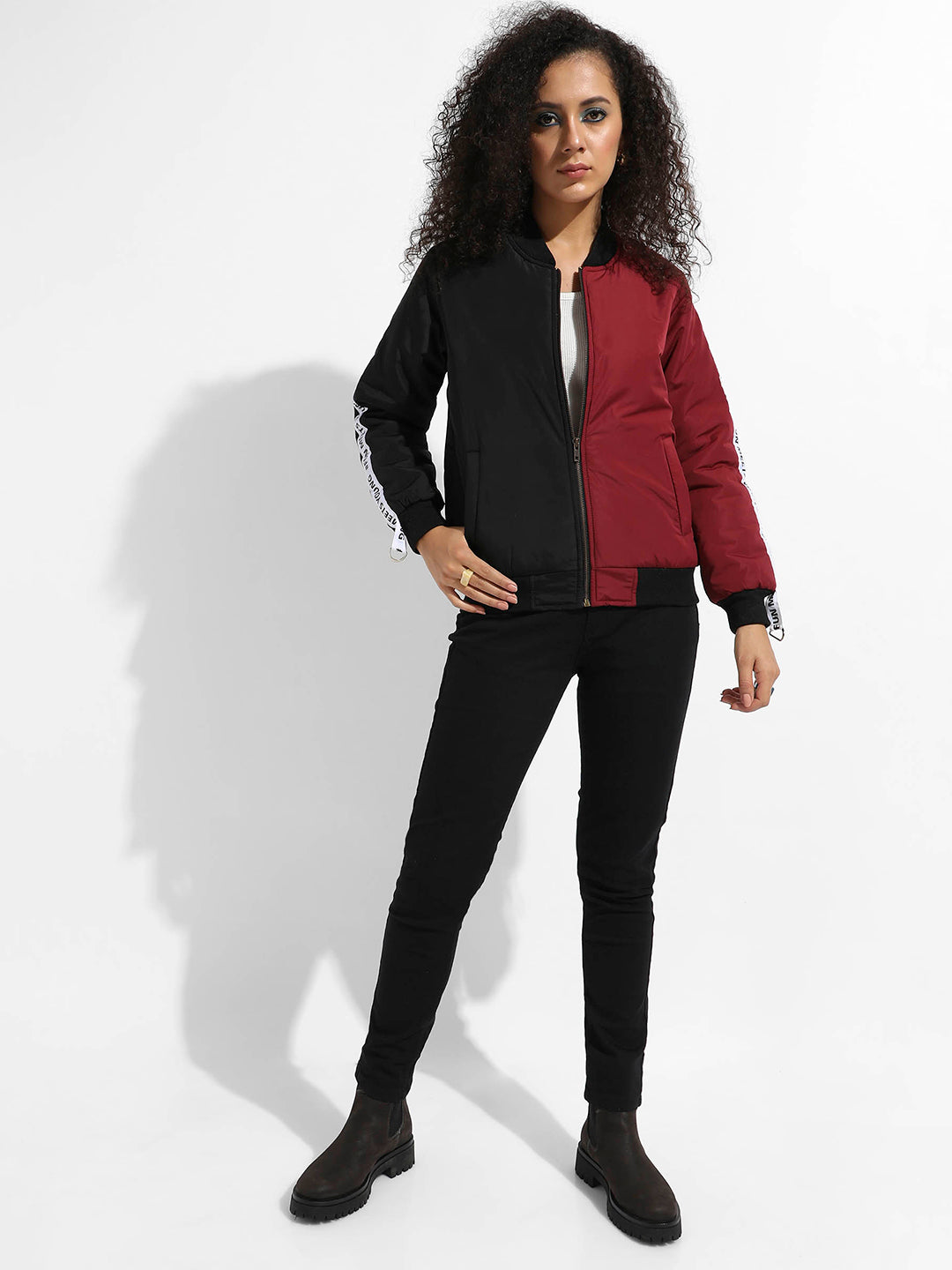 Zip-Front Colourblock Bomber Jacket