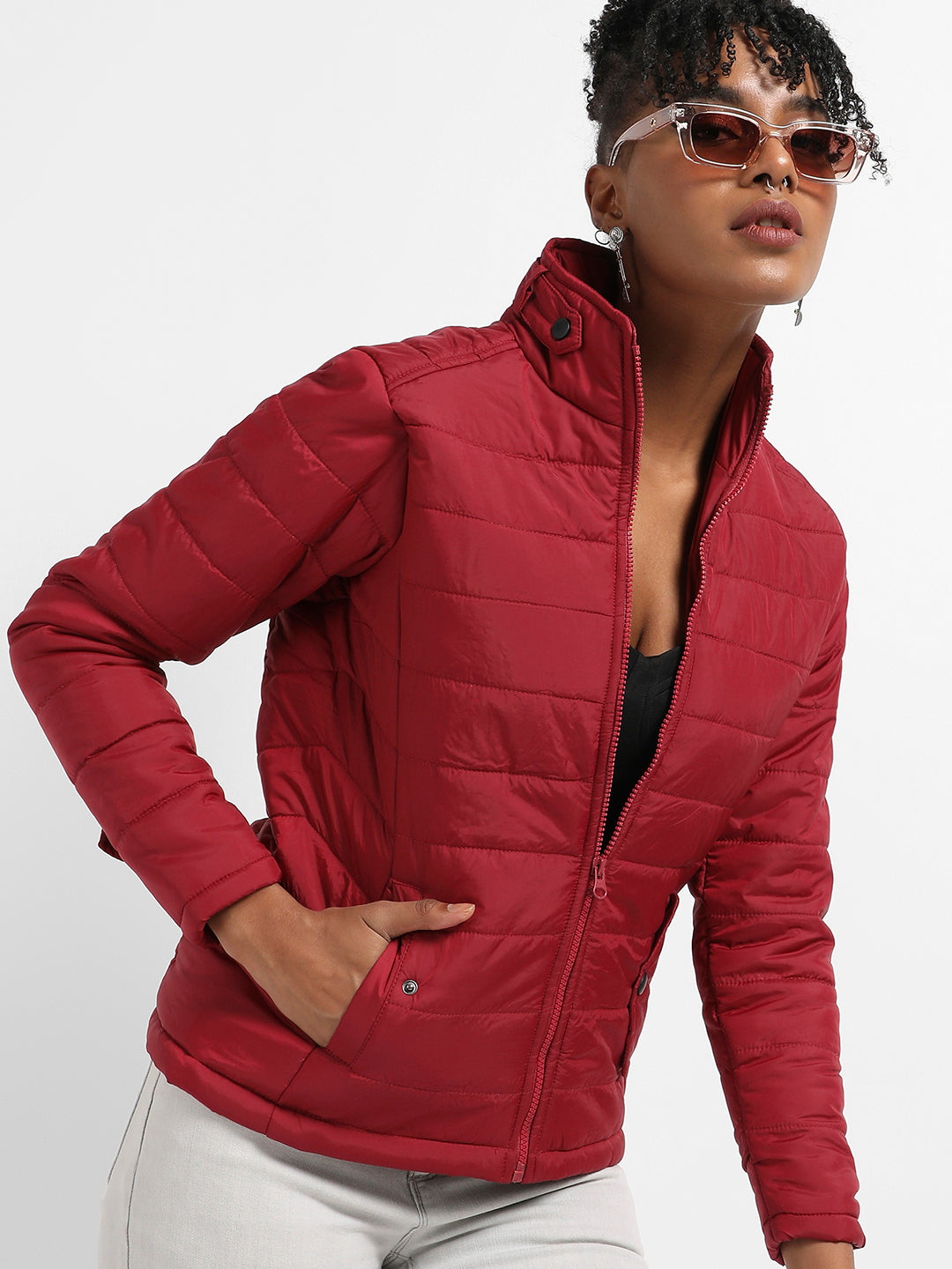 Maroon puffer jacket women's online