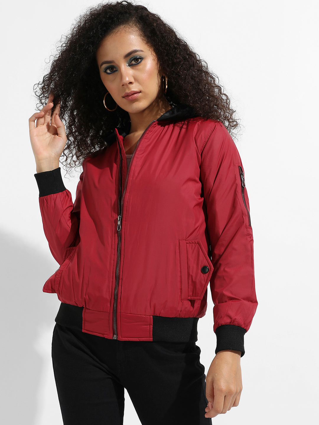 Zip-Front Jacket With Contrast Hem