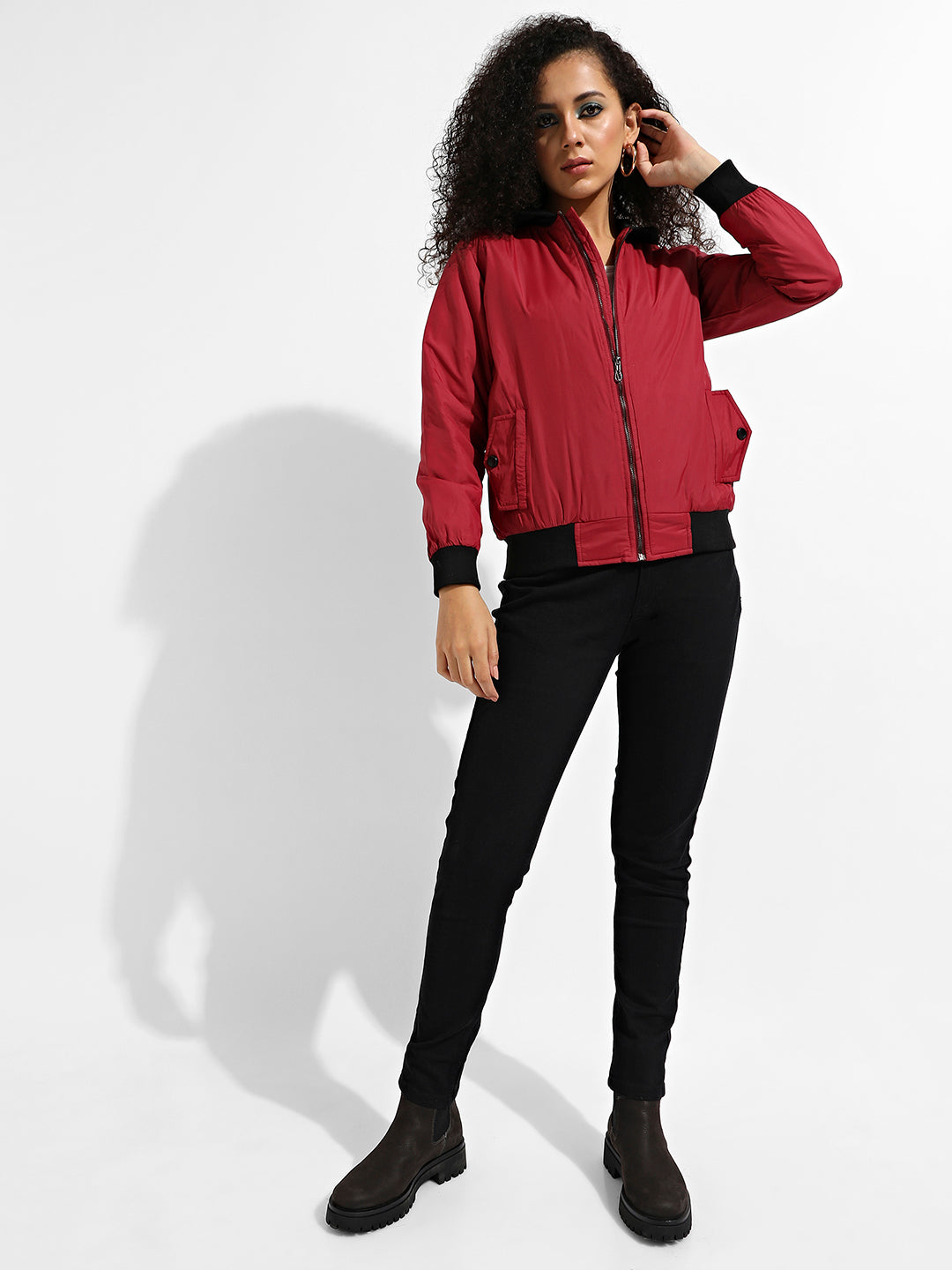 Zip-Front Jacket With Contrast Hem