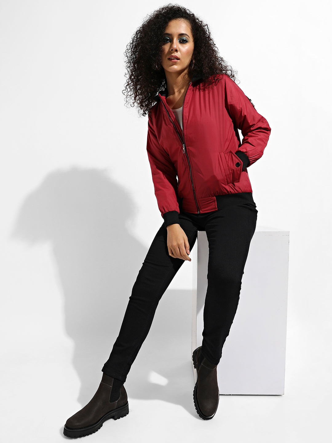 Zip-Front Jacket With Contrast Hem