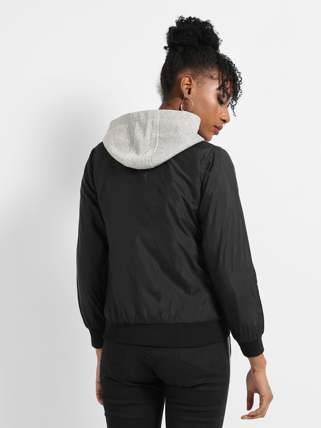 Zip-Front Bomber Jacket With Contrast Hood