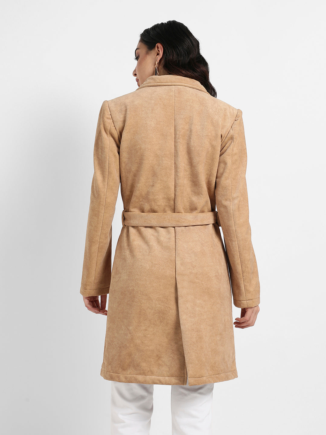 Single-Breasted Long Coat With Belted Waist