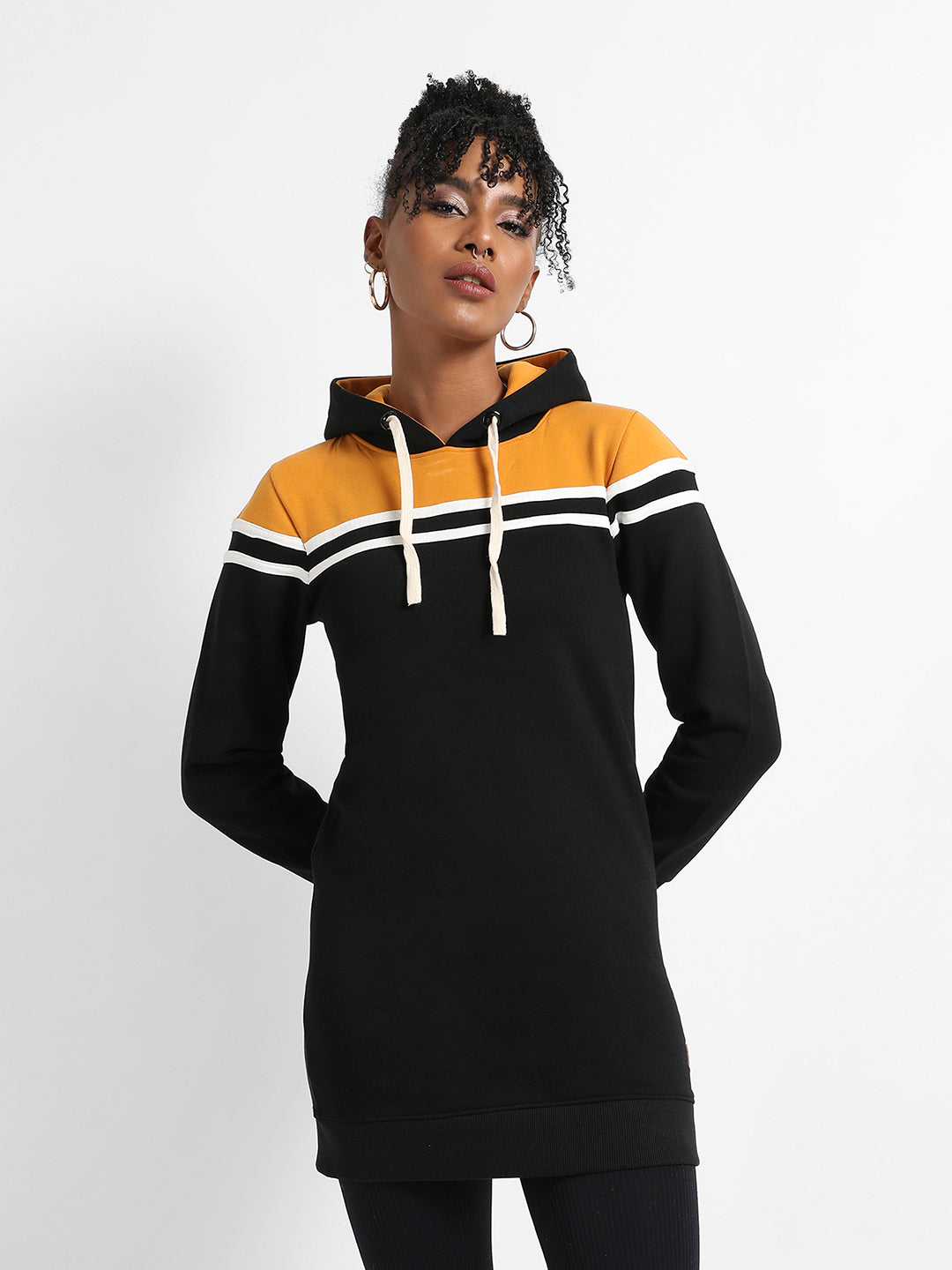 Colourblock Hoodie Dress With Ribbed Hem