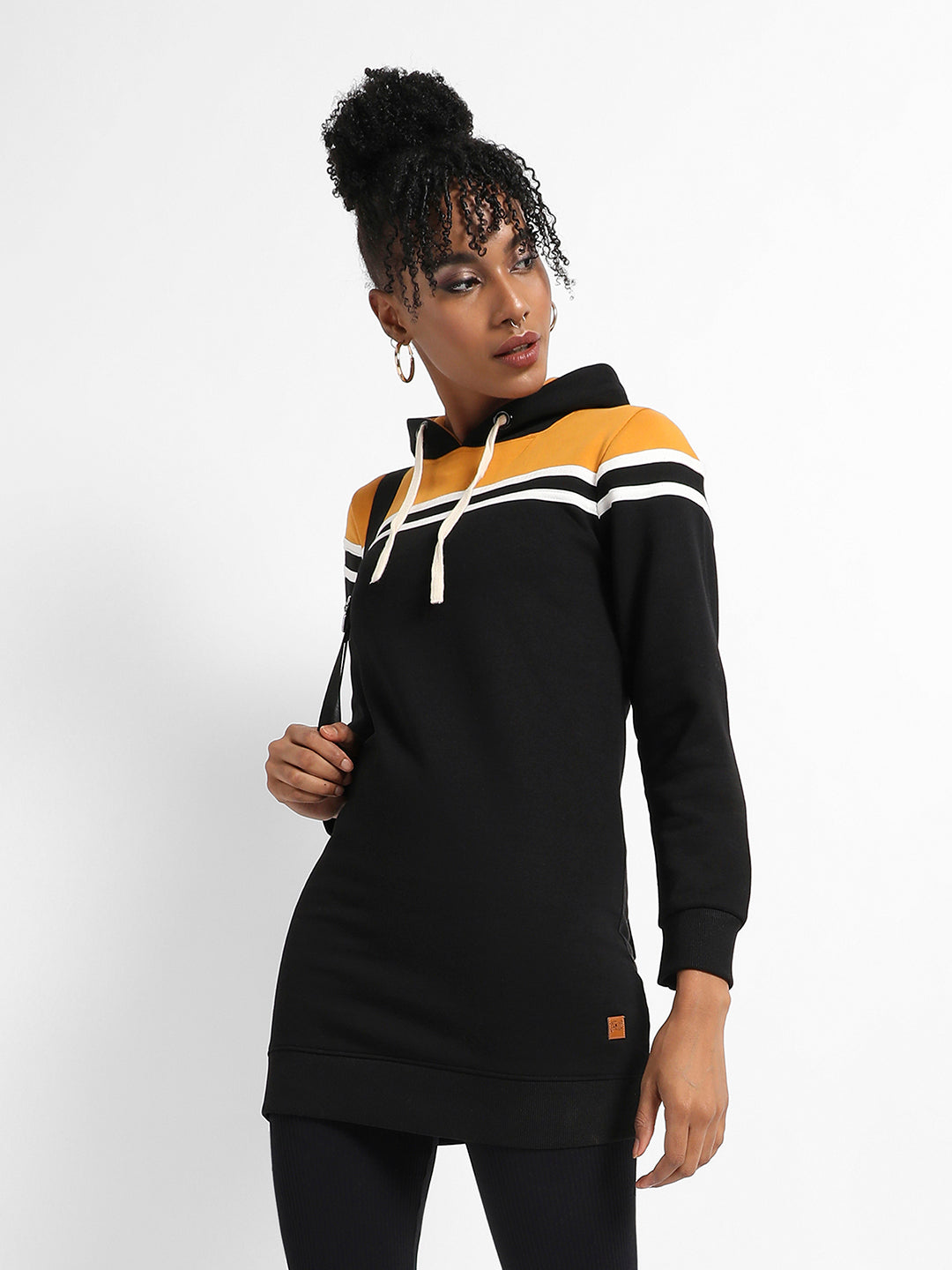 Colourblock Hoodie Dress With Ribbed Hem