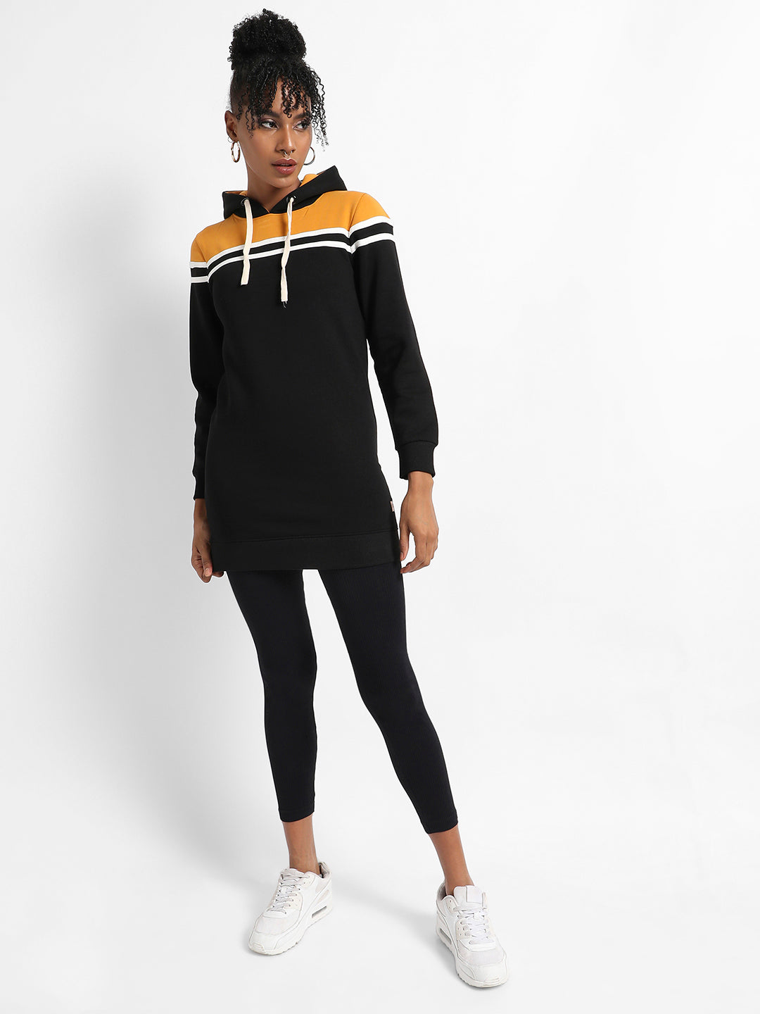 Colourblock Hoodie Dress With Ribbed Hem