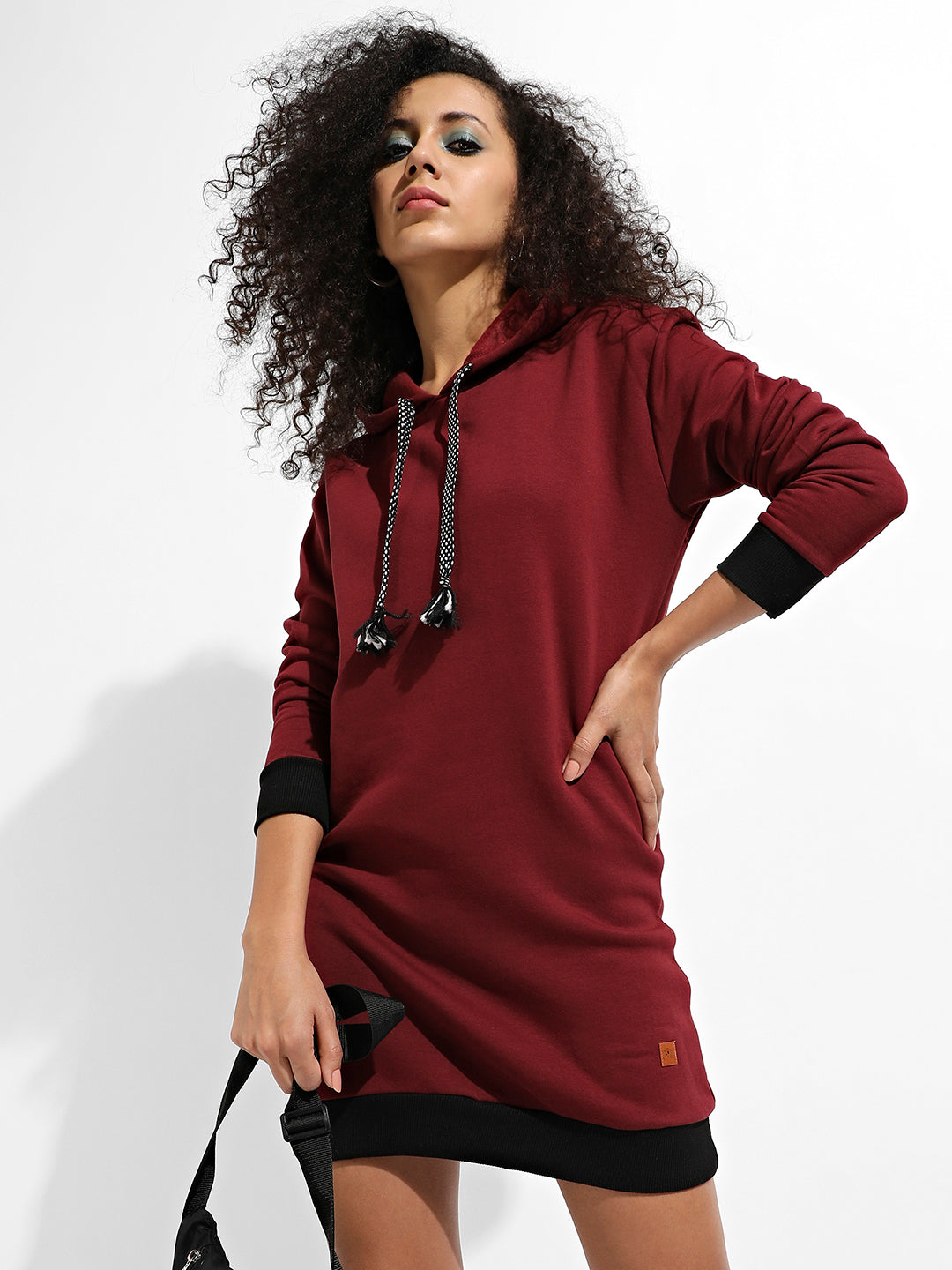 Hoodie Dress With Contrast Hem