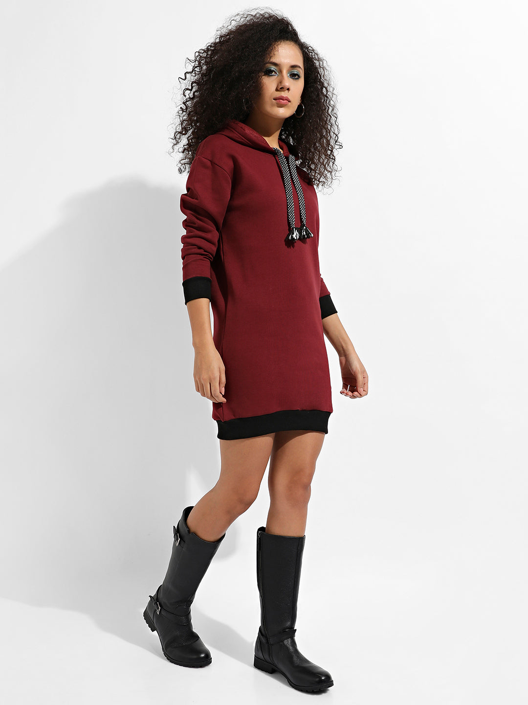 Hoodie Dress With Contrast Hem