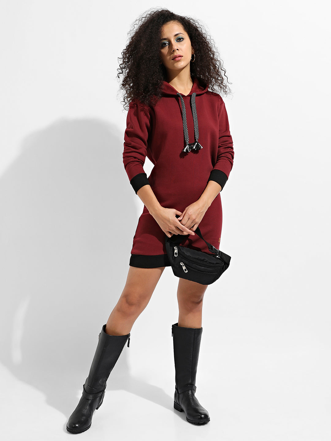 Hoodie Dress With Contrast Hem