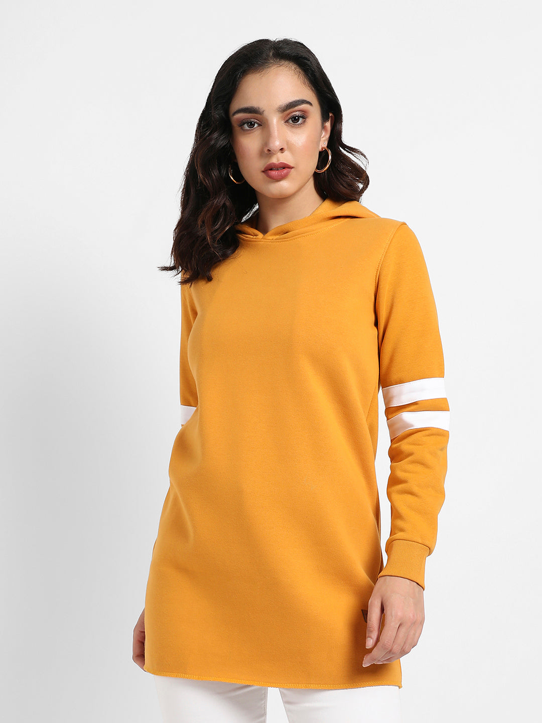 Pullover Hoodie With Contrast Stripe Sleeves