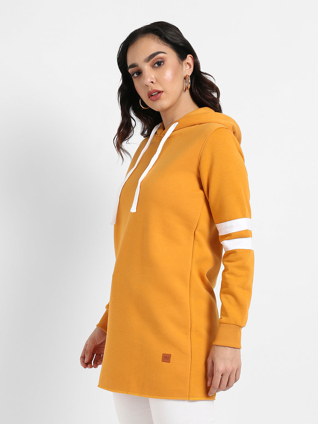 Pullover Hoodie With Contrast Stripe Sleeves